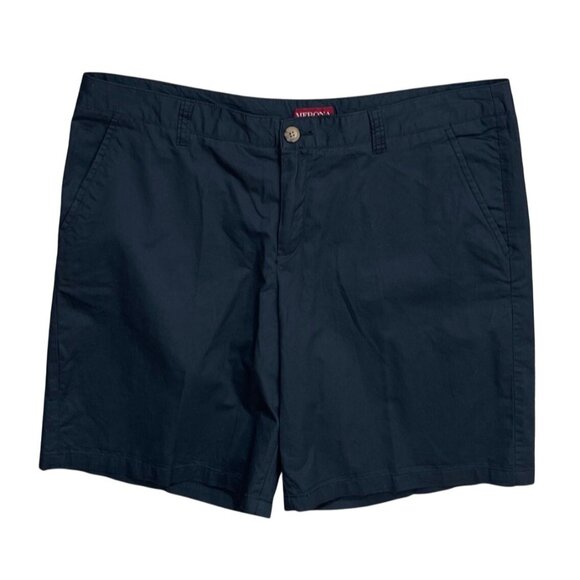 Merona Pants - Merona Women's Chino Shorts Blue Black Size 14 Cotton 9" Inseam Flat Front